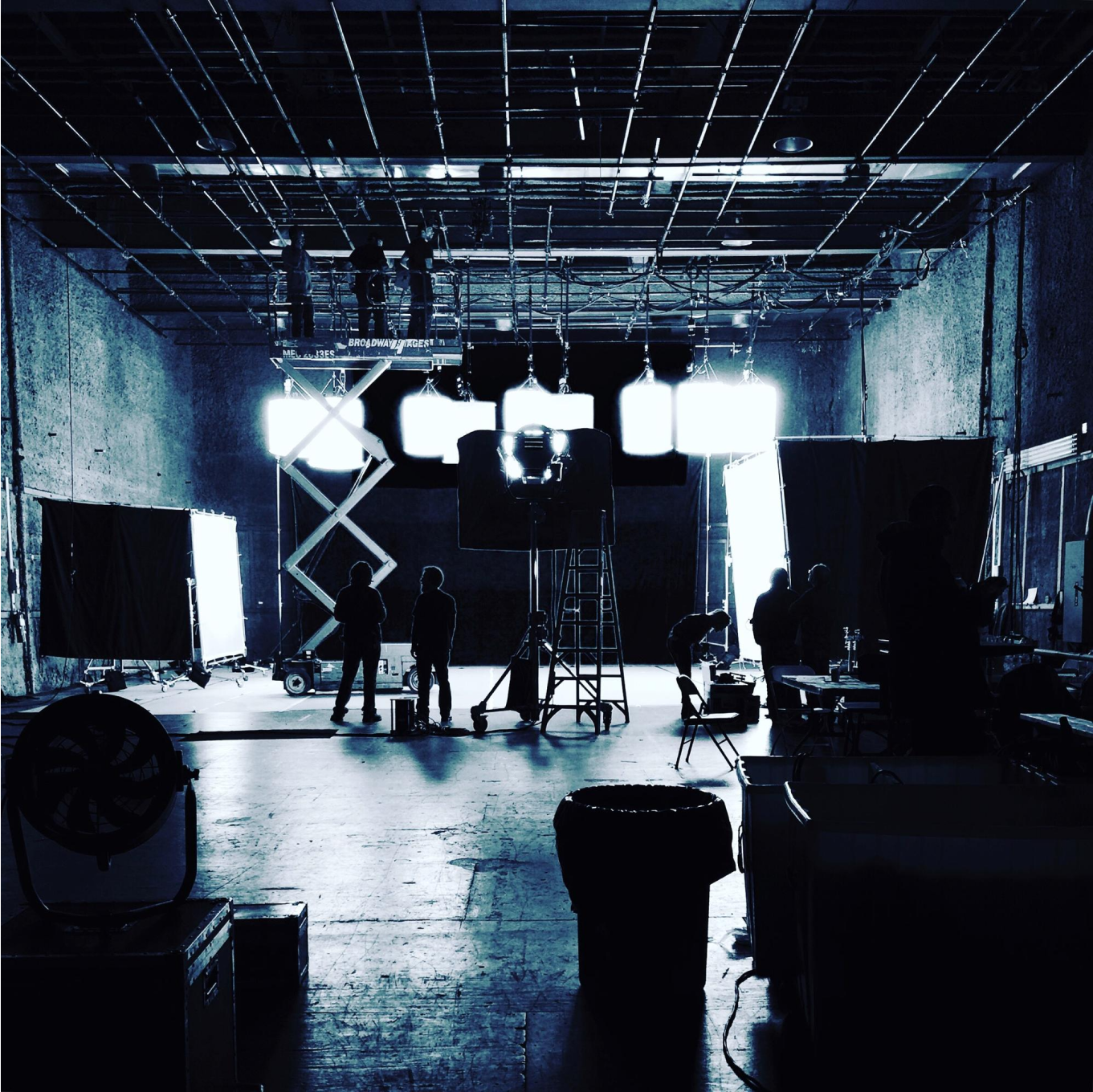 Cinema studio setup with lighting equipment